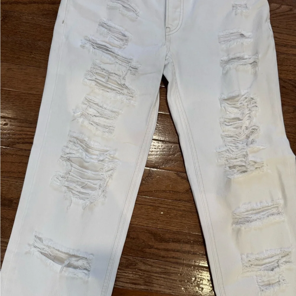 NWT Free People White Distressed Straight Leg Jeans